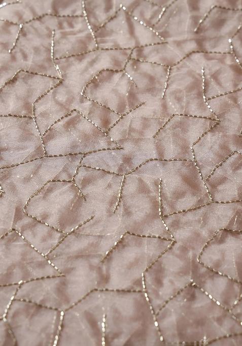 Beige Embellished Organza Pre stitched saree set