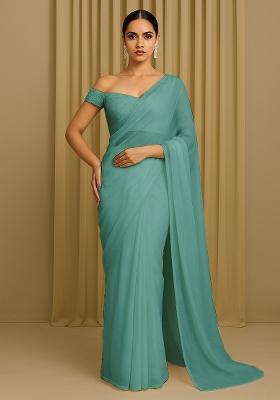 Olive Embellished Organza Pre stitched saree set