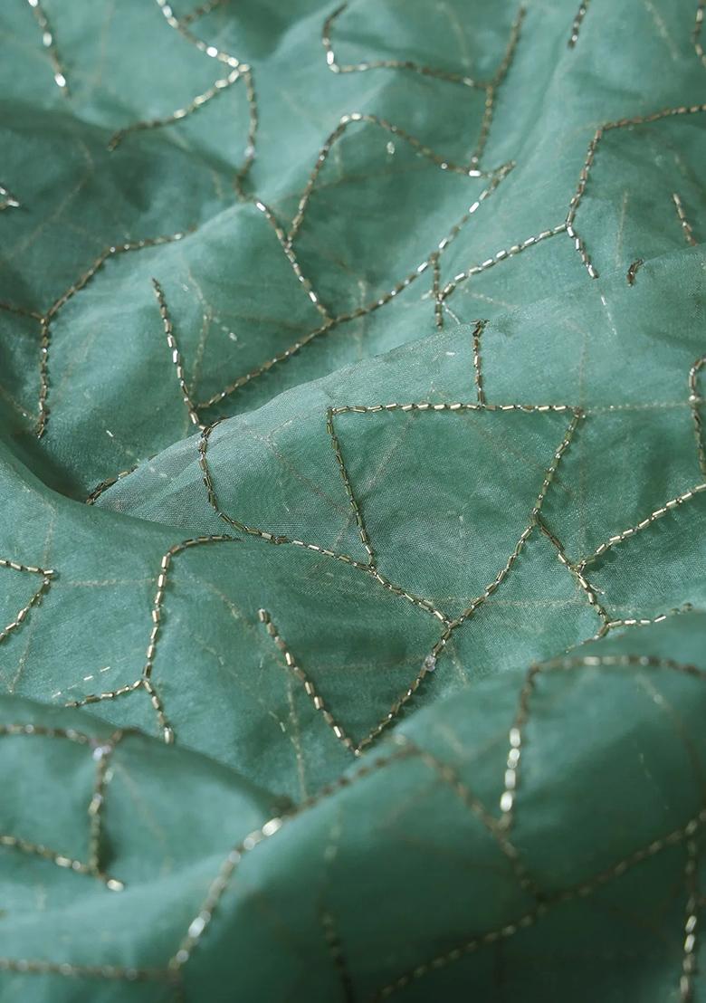 Olive Embellished Organza Pre Draped saree set