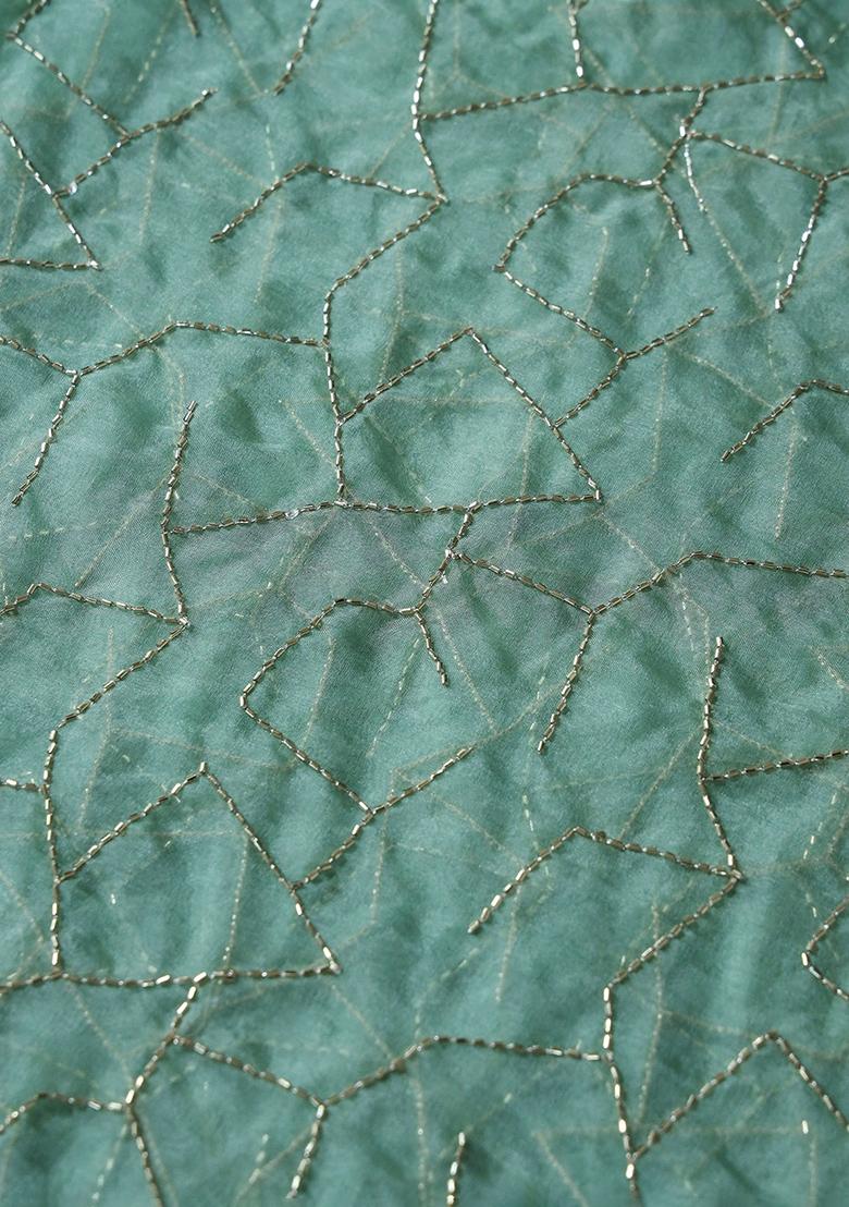 Olive Embellished Organza Pre stitched saree set - Indya