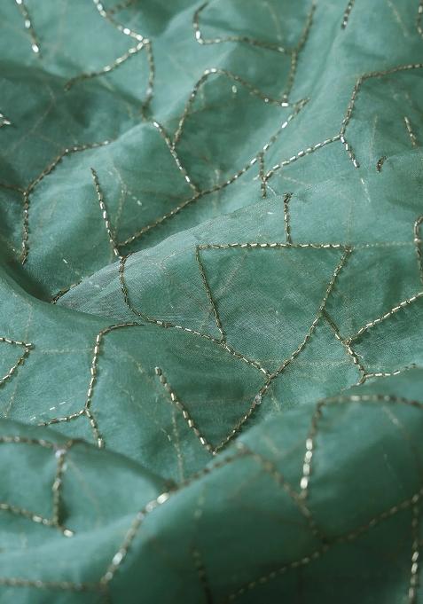 Olive Embellished Organza Pre Draped saree set