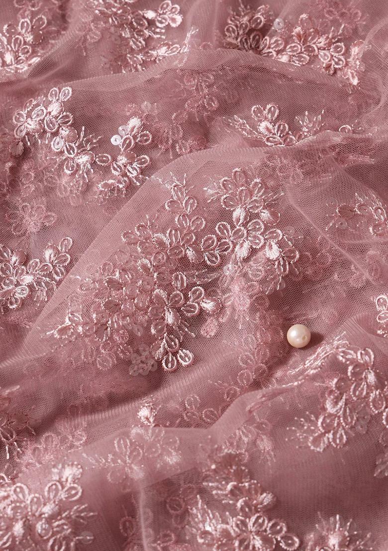 Mauve Embroidered Net Pre Draped Saree Set