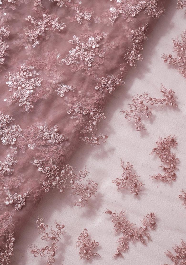 Mauve Embroidered Net Pre Draped Saree Set