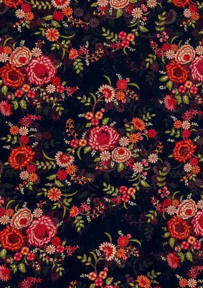 Black Embroidered Georgette Pre Draped Saree Set