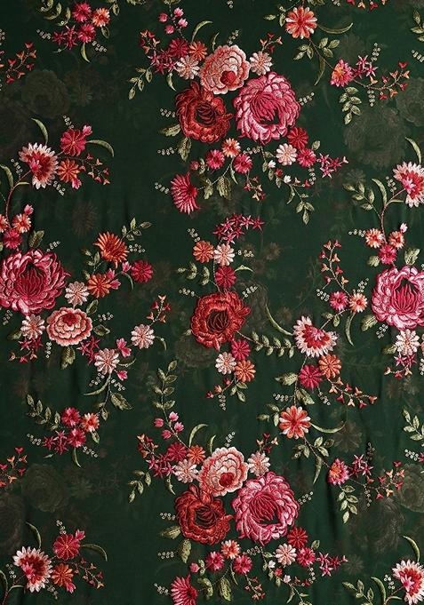 Green Embroidered Georgette Pre Draped Saree Set