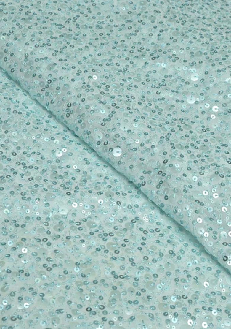 Powder Blue Embroidered Georgette Pre Draped Saree Set