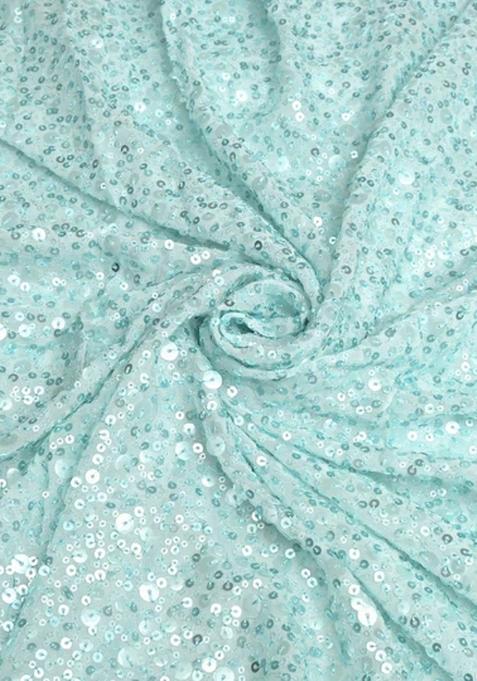 Powder Blue Embroidered Georgette Pre Draped Saree Set