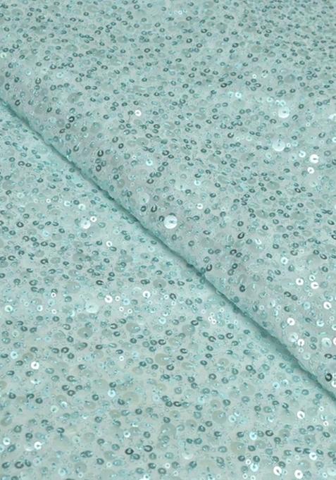 Powder Blue Embroidered Georgette Pre Draped Saree Set