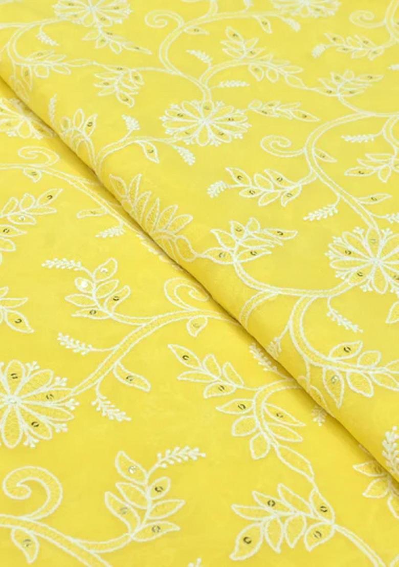 Yellow Embroidered Georgette Pre Draped Saree Set - Indya