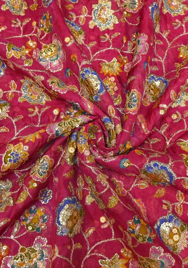 Pink Embroidered Organza Pre Draped Saree Set