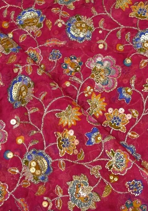 Pink Embroidered Organza Pre Draped Saree Set