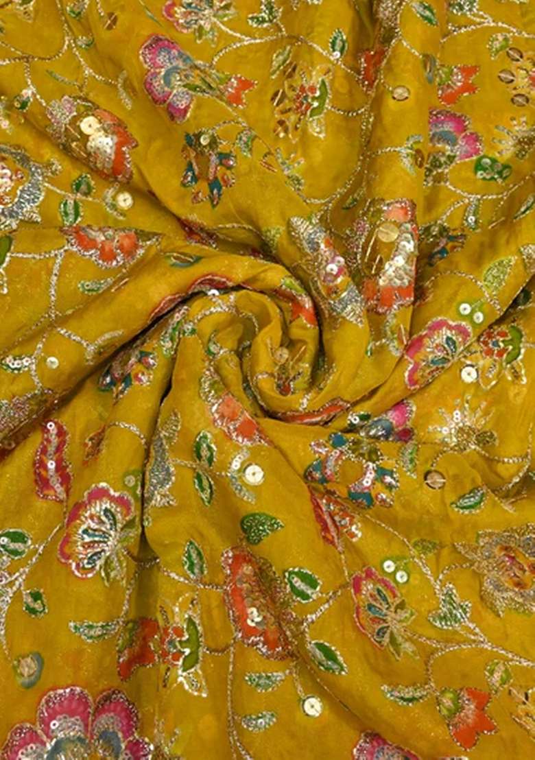 Yellow Embroidered Organza Pre Draped Saree Set - Indya