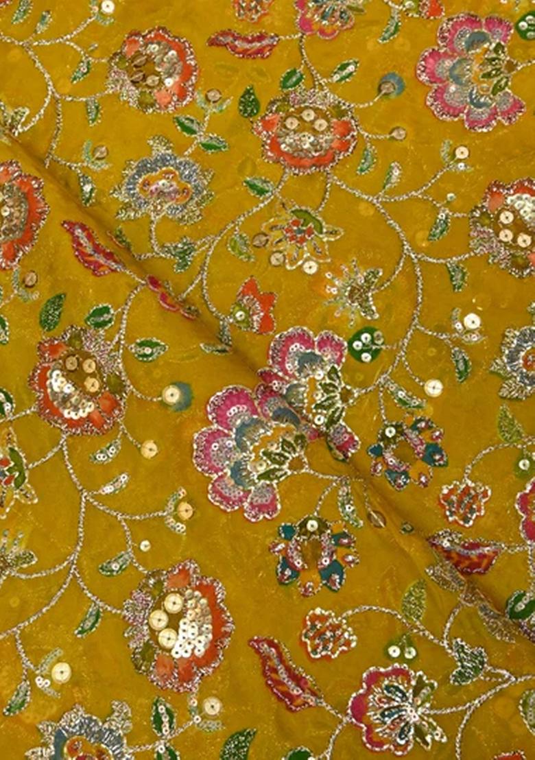 Yellow Embroidered Organza Pre Draped Saree Set - Indya