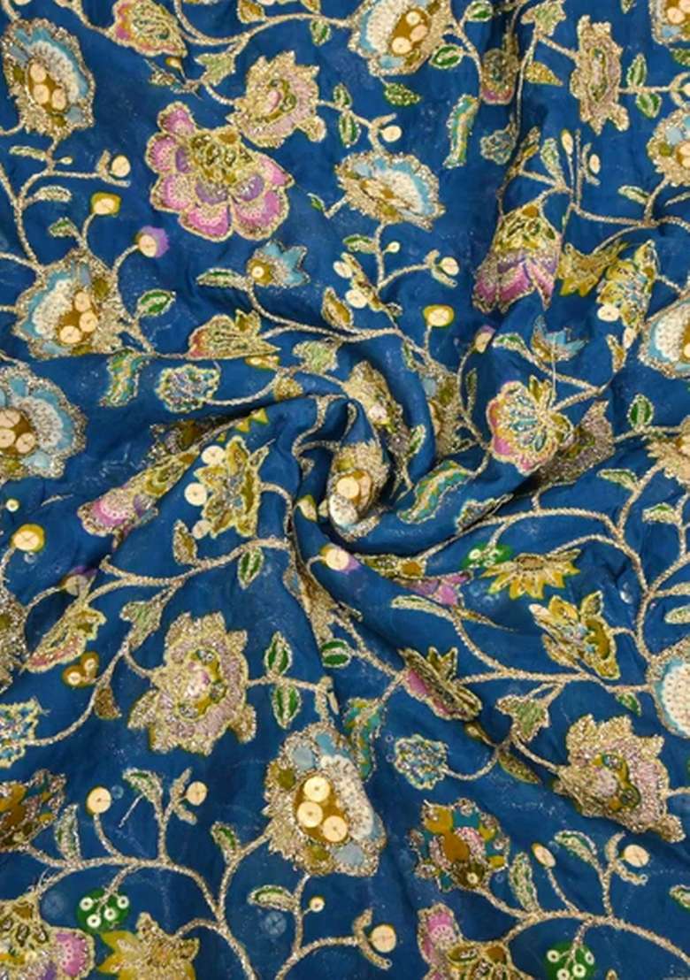 Blue Embroidered Organza Pre Draped Saree Set - Indya