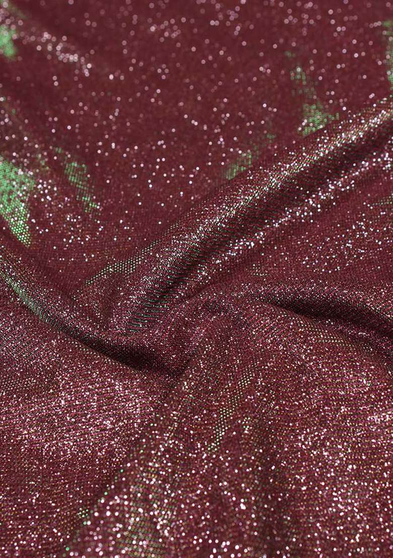 Purple Glitter Pre Draped Saree Set - Indya