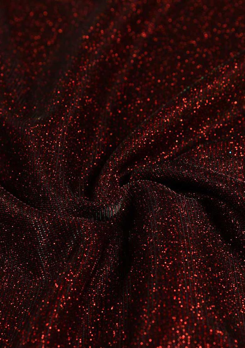 Maroon Glitter Pre Draped Saree Set