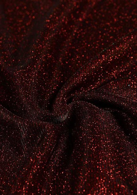 Maroon Glitter Pre Draped Saree Set