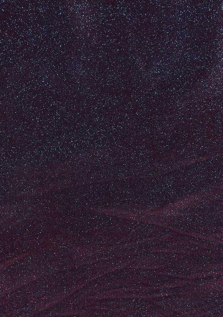 Purple Glitter Polyester Pre Draped Saree Set - Indya