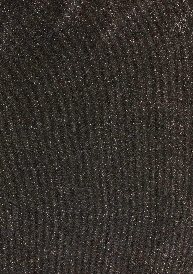 Black Glitter Polyester Pre Draped Saree Set - Indya