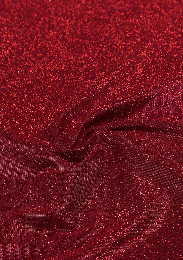 Red Glitter Pre Draped Saree Set