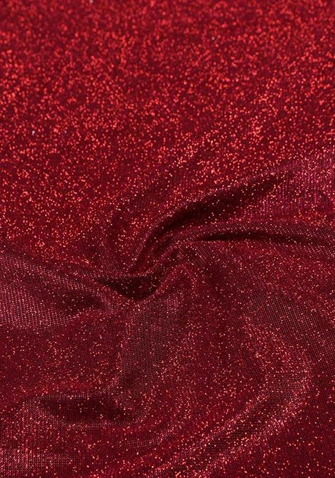 Red Glitter Pre Draped Saree Set