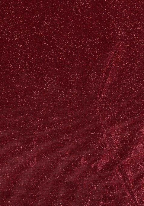 Red Glitter Pre Draped Saree Set