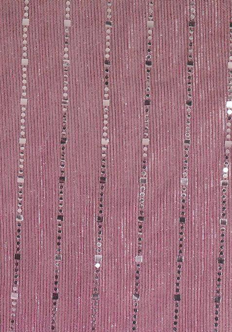 Pink Sequin Embellished Pre Draped Saree Set
