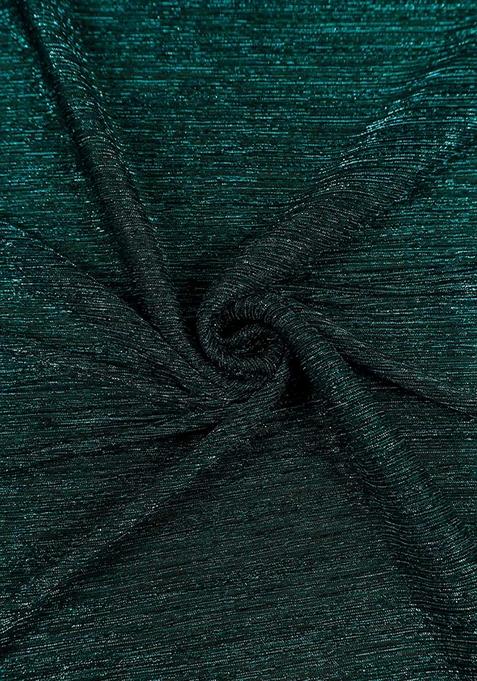 Green Glitter Pre Draped Saree Set