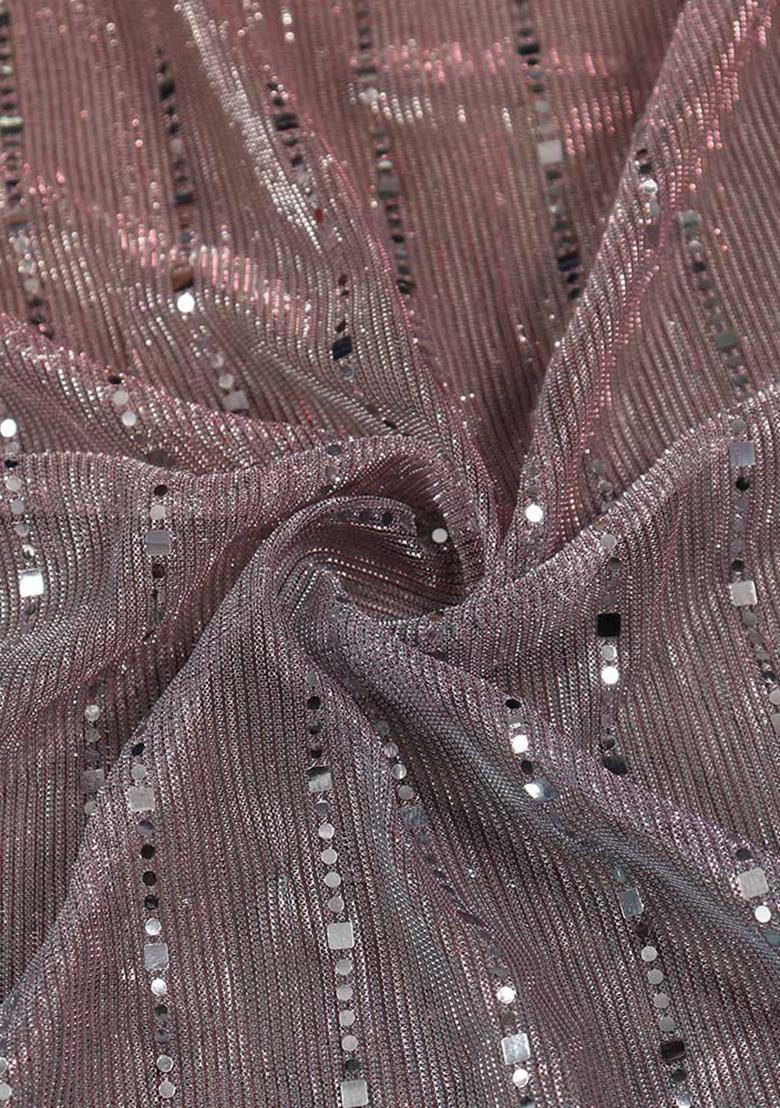 Grey Sequin Embellished Pre Draped Saree Set