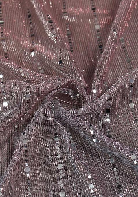 Grey Sequin Embellished Pre Draped Saree Set