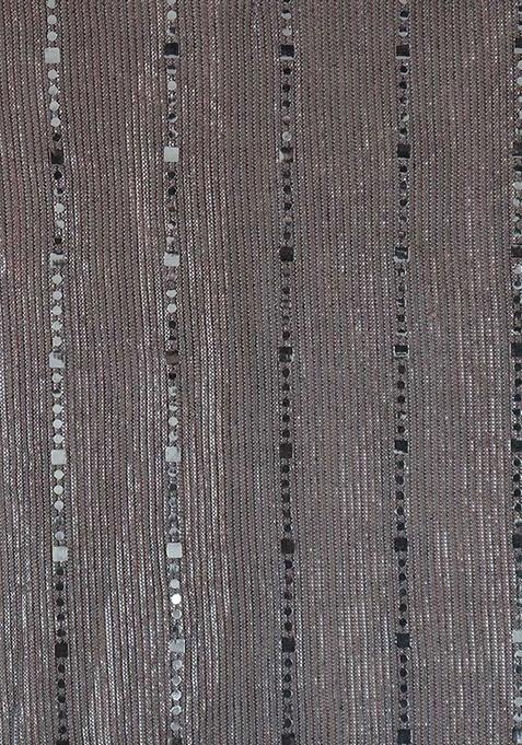 Grey Sequin Embellished Pre Draped Saree Set