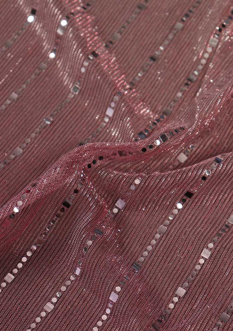 Pink Sequin Embellished Polyester Pre Draped Saree Set