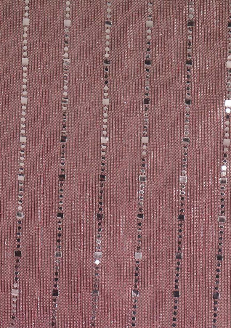 Pink Sequin Embellished Polyester Pre Draped Saree Set