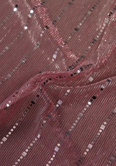 Pink Sequin Embellished Polyester Pre Draped Saree Set