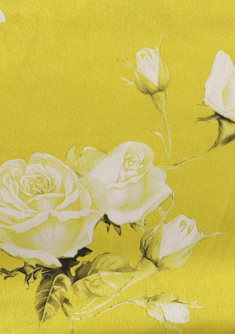 Yellow Printed Satin Pre Draped Saree Set