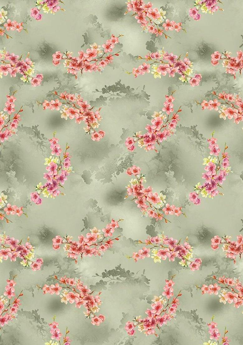 Grey Printed Satin Pre Draped Saree Set