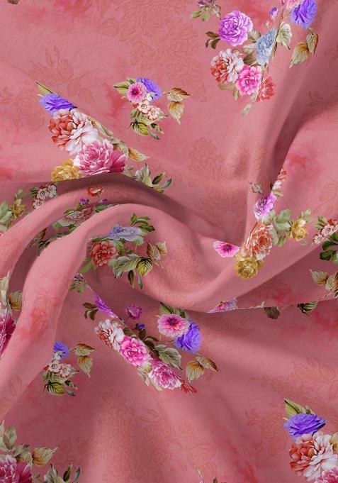 Pink Printed Satin Pre Draped Saree Set