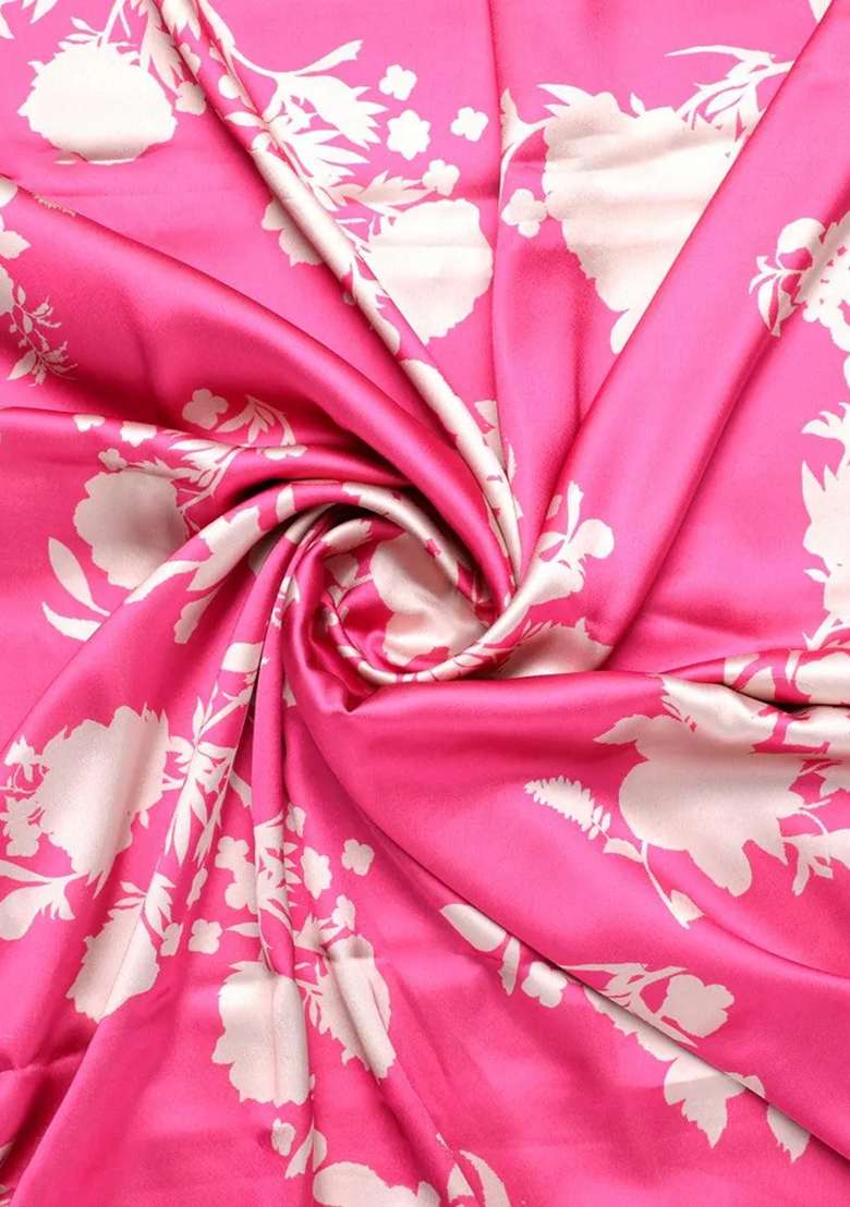 Pink Printed Satin Pre Draped Saree Set for Diwali and Festive Wear - Indya