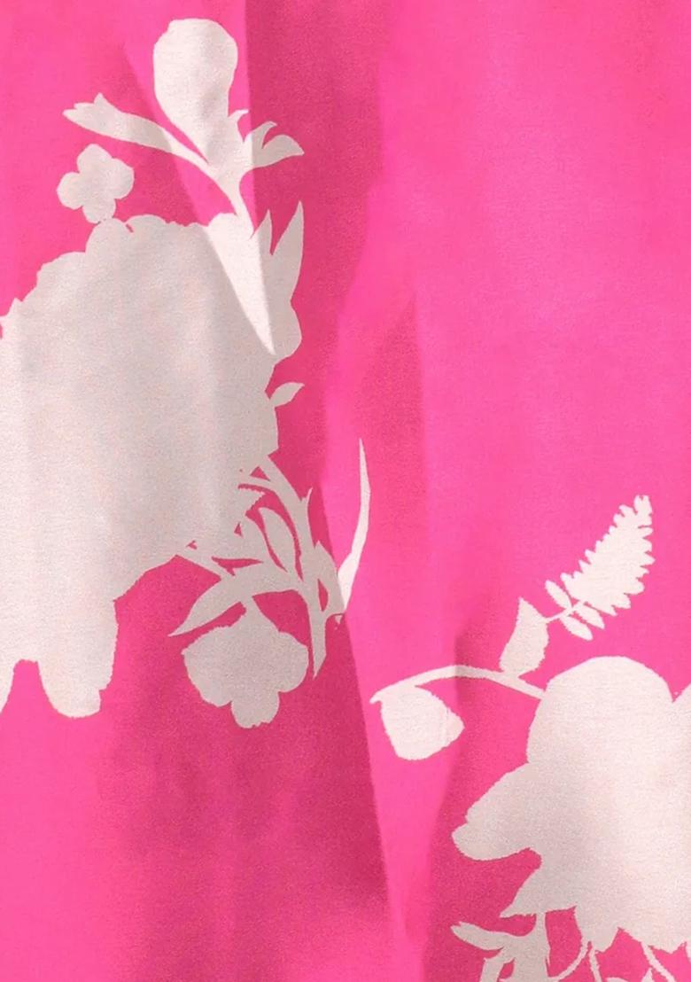 Pink Printed Satin Pre Draped Saree Set - Indya