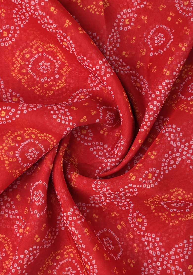 Red Organza Pre Draped Saree Set with Printed for Diwali | Wedding & Festive Wear - Indya