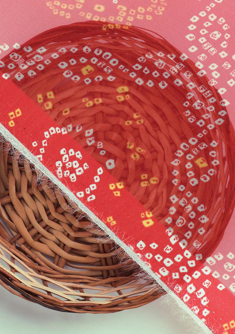 Red Printed Organza Pre Draped Saree Set - Indya