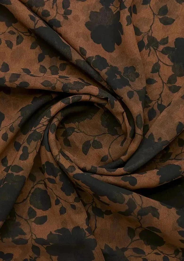 Brown Printed Pre Draped Saree Set