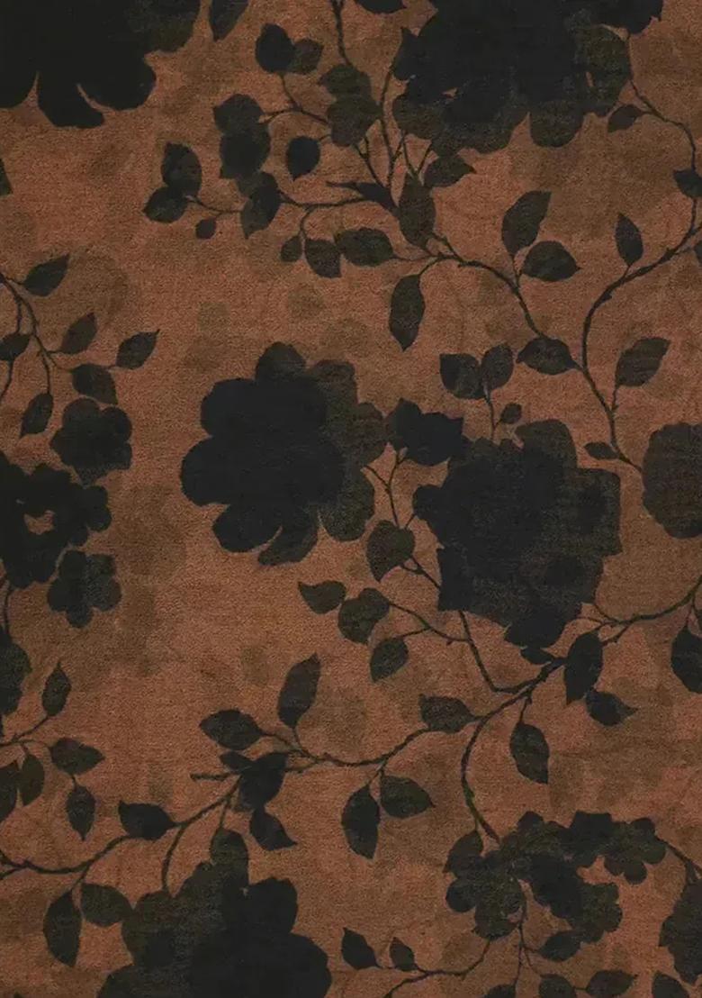 Brown Printed Pre Draped Saree Set