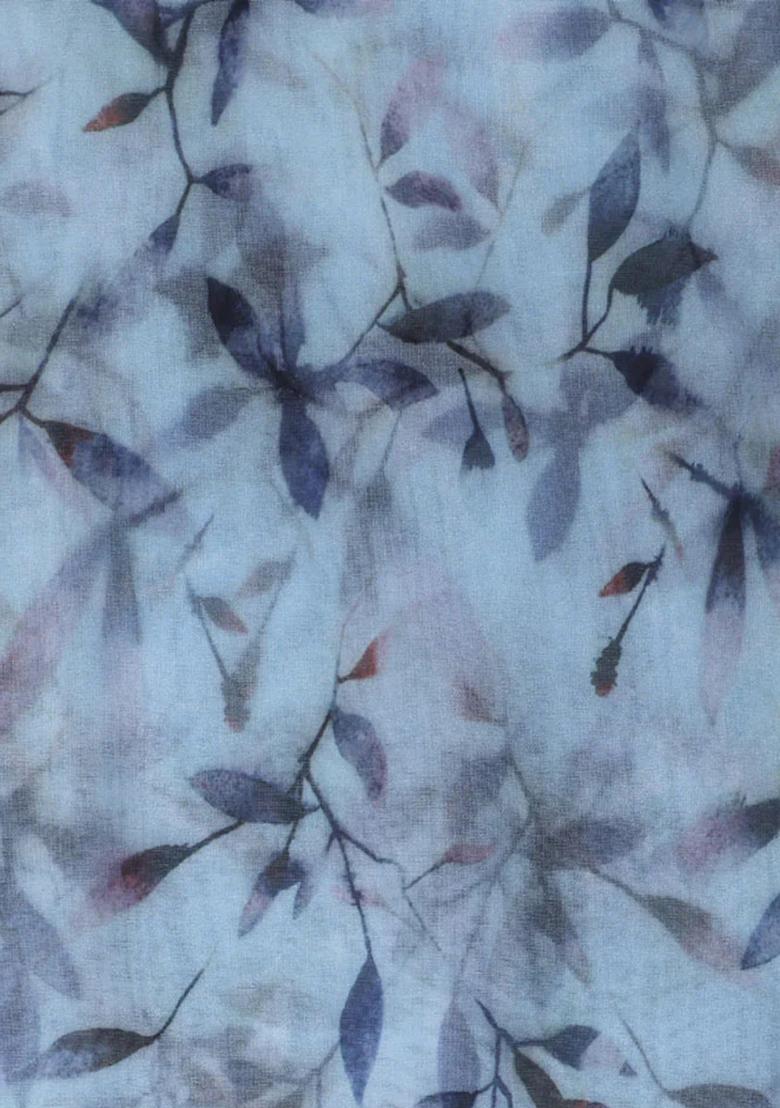 Blue Printed Organza Pre Draped Saree Set