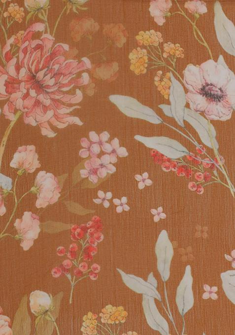 Brown Printed Chiffon Pre Draped Saree Set