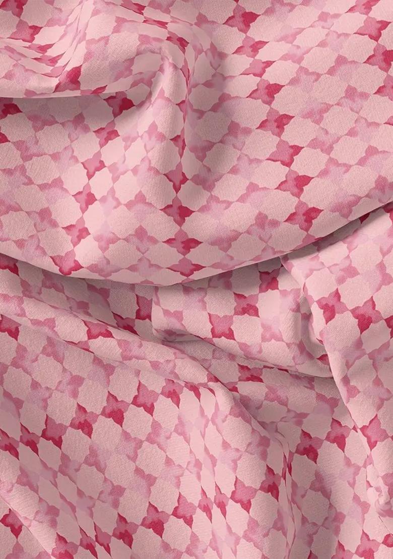 Pink Printed Chiffon Pre Draped Saree Set - Indya