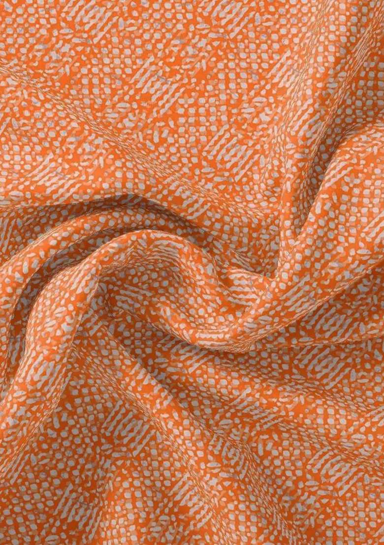 Orange Printed Chiffon Pre Draped Saree Set - Indya