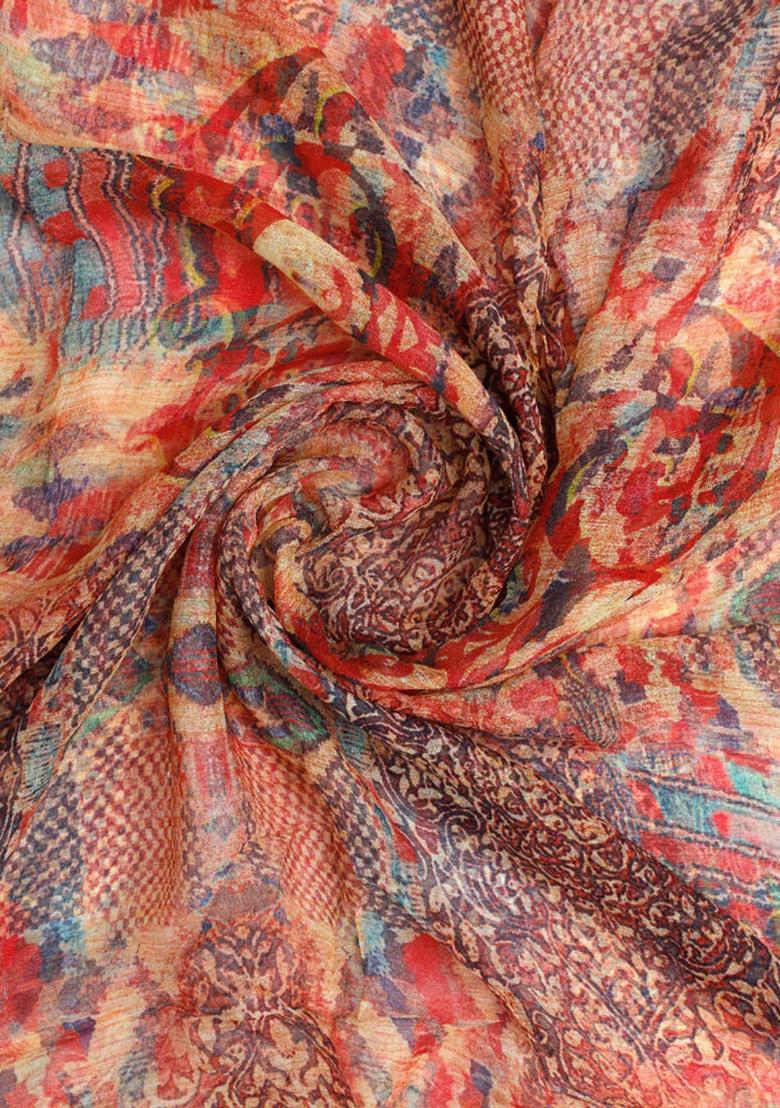 Multicolor Printed Chiffon Pre Draped Saree Set