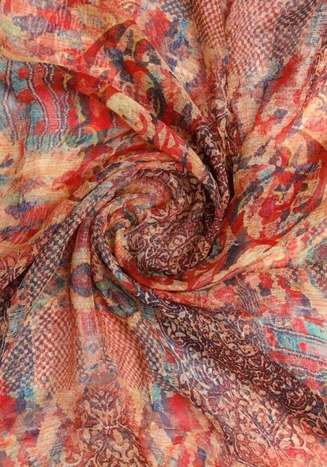 Multicolor Printed Chiffon Pre Draped Saree Set