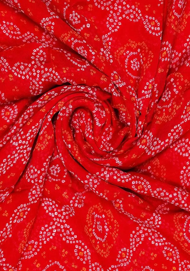 Tomato Red Printed Chiffon Pre Draped Saree Set